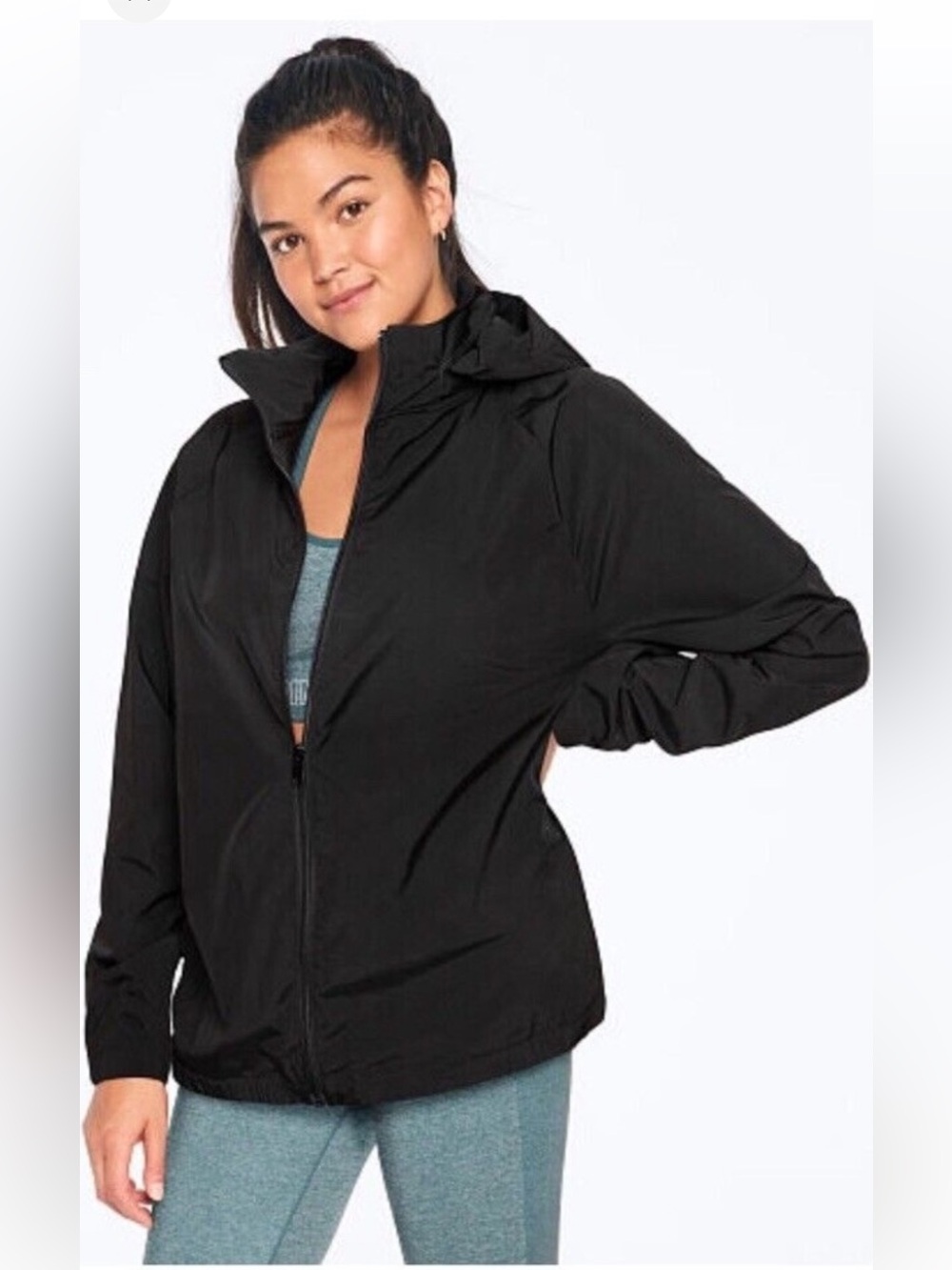 Victorias Secret PINK Black Windbreaker Jacket Hoodie Athletic Spring Summer S
